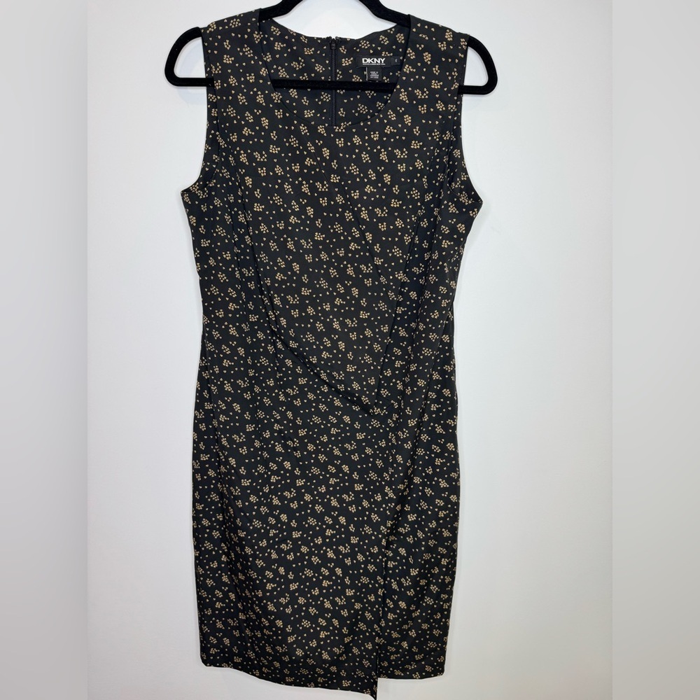 DKNY Silk Blend Heart Print Sleeveless Knee-Length Sheath Dress Women 8 Office